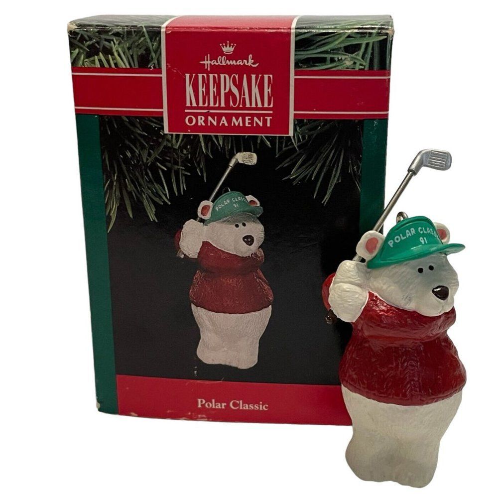 Vintage 1991 Hallmark Keepsake Christmas Ornament Polar Classic Golfer Bear Golf